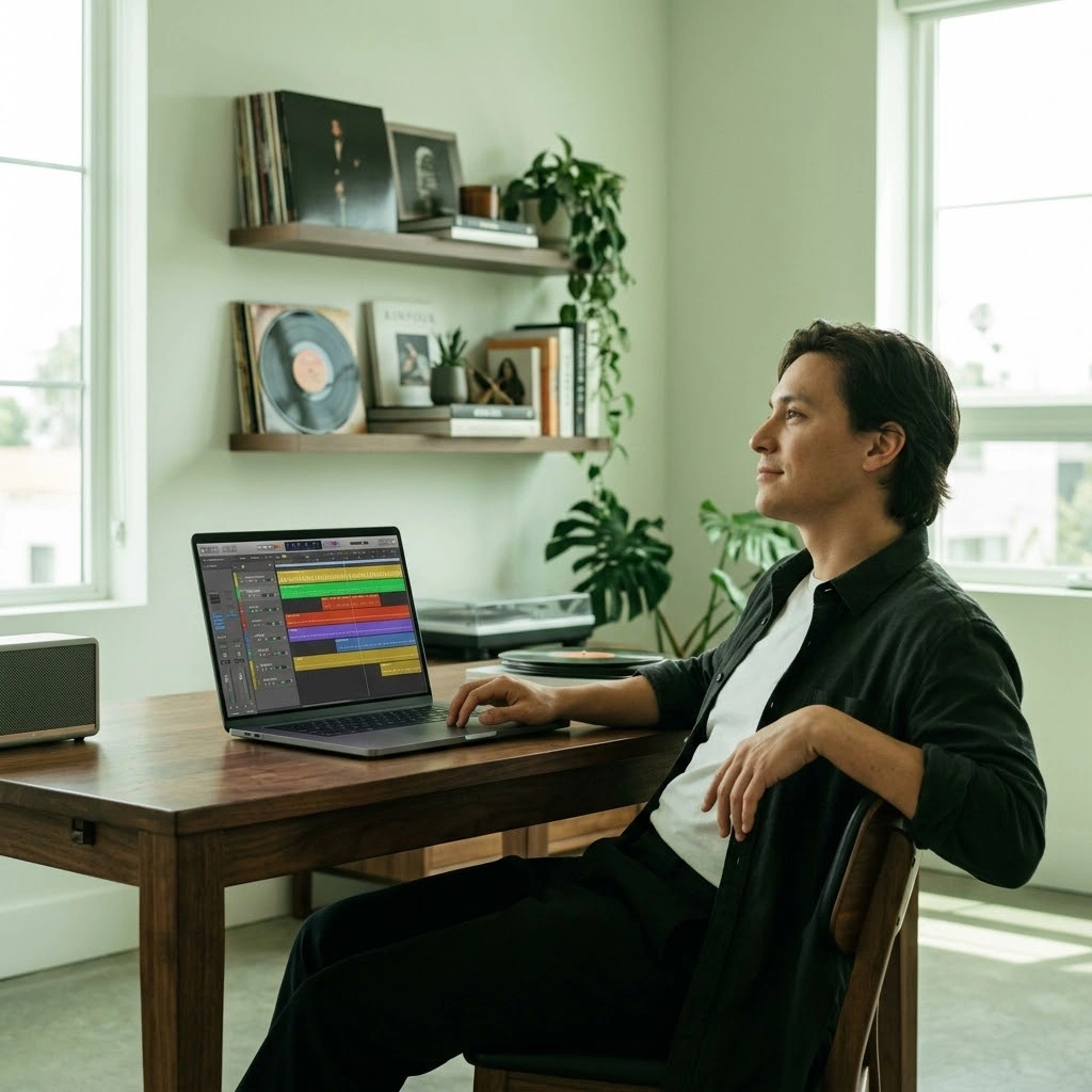 Content creator using AI Latin Music Generator for video production