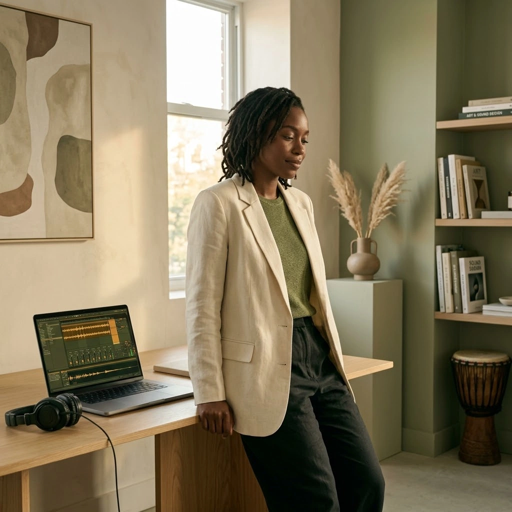 Content creator editing video with AI Afrobeat Music Generator