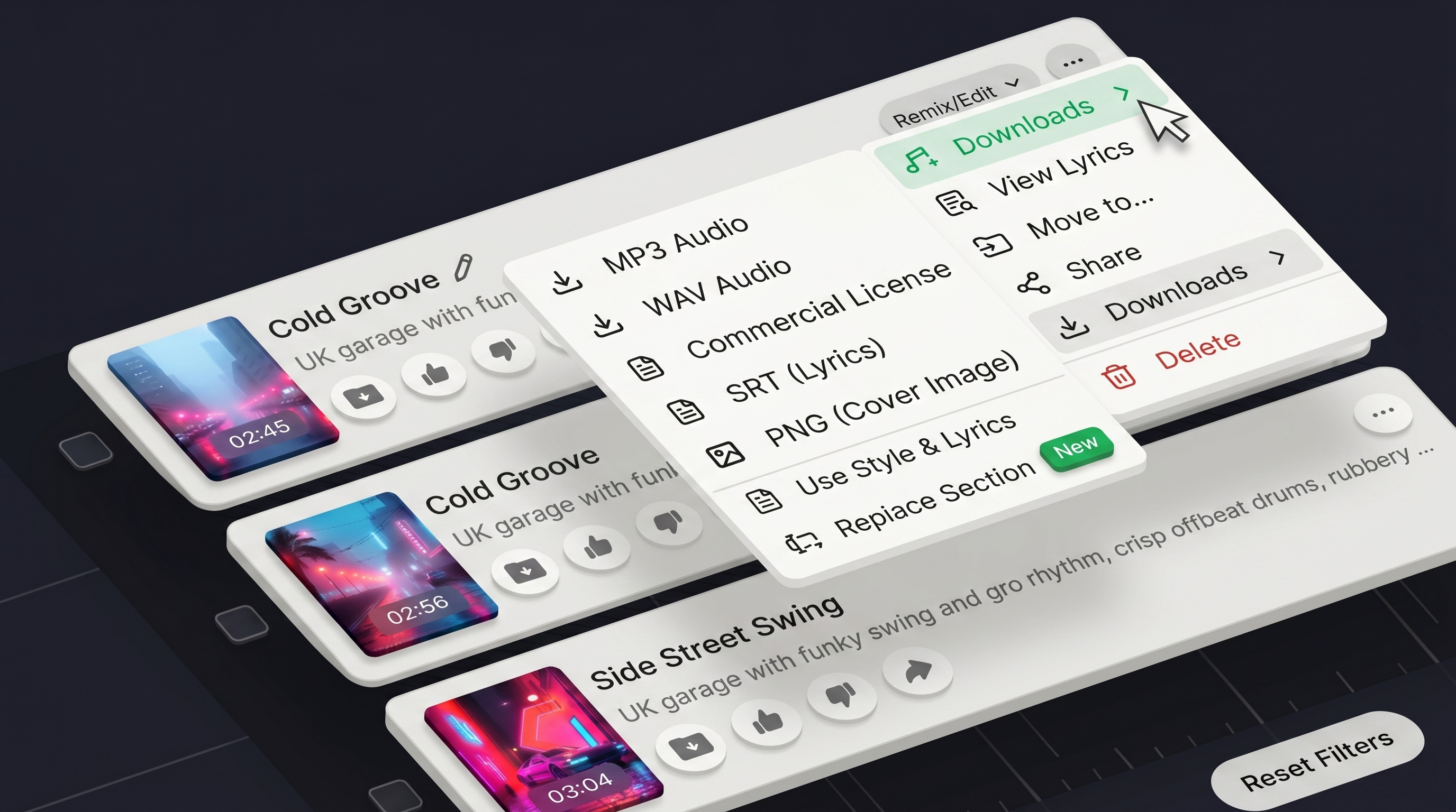 AI music mashup MP3 WAV download feature