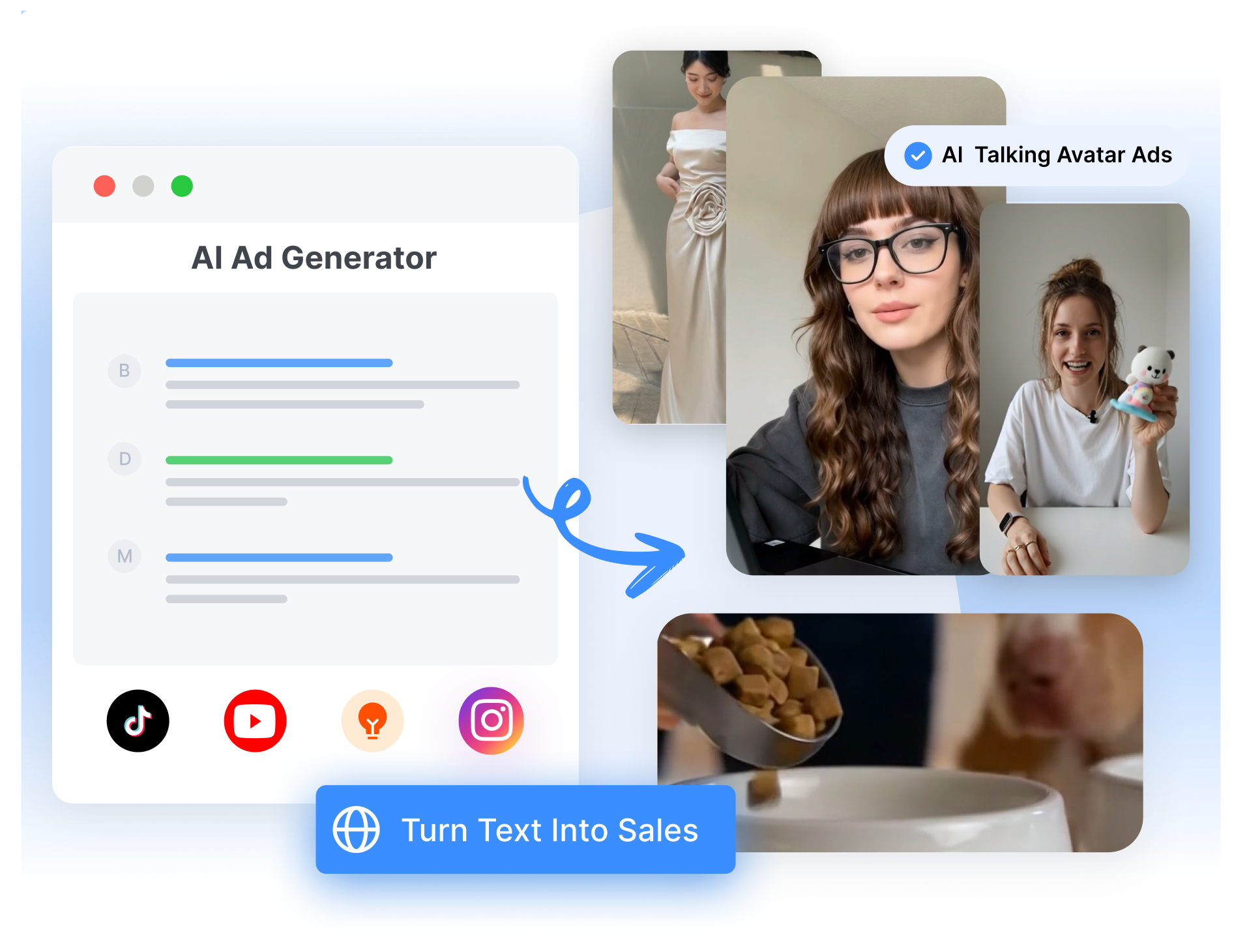 Dominieren Sie jeden Feed mit <span style="font-weight:bold;color:#3B8EFF;">KI-Anzeigen</span>