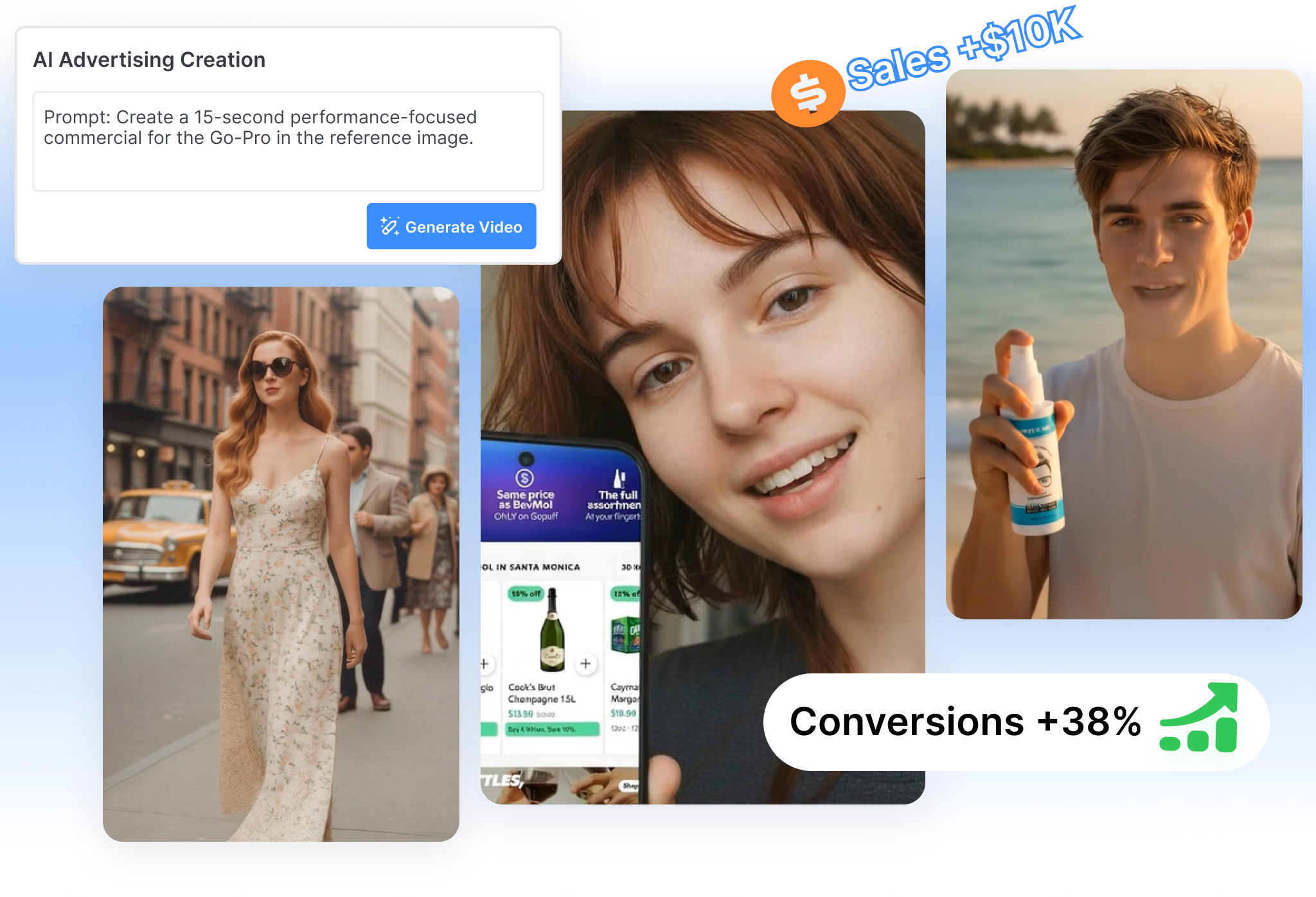 <span style="font-weight:bold;color:#3B8EFF;">Créatifs Publicitaires IA</span> pour vidéos, visuels et publicités UGC