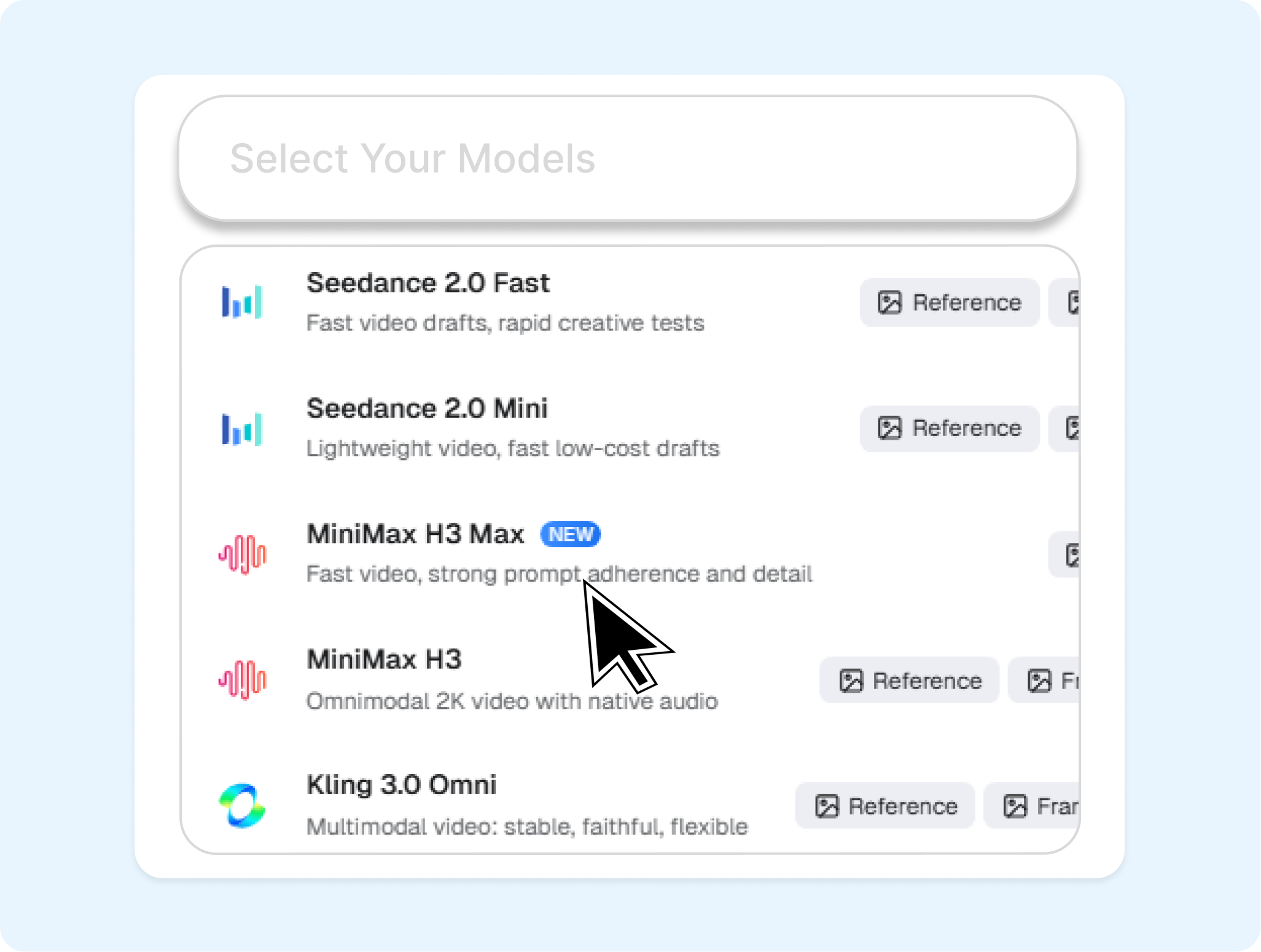 Step 2: Select MiniMax H3 Max and Set the Brief