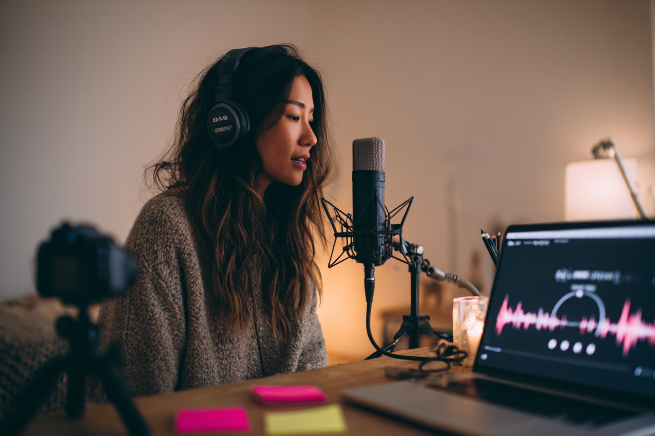 Podcaster using Jingle Maker for intro