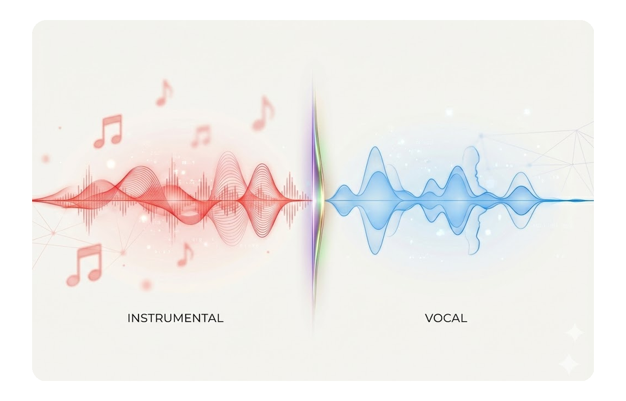 High-quality instrumental remover audio separation display.