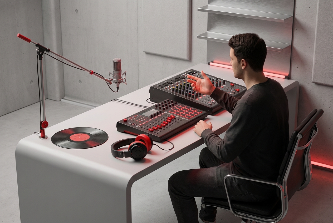 Emerging artist creating beats with random beat generator