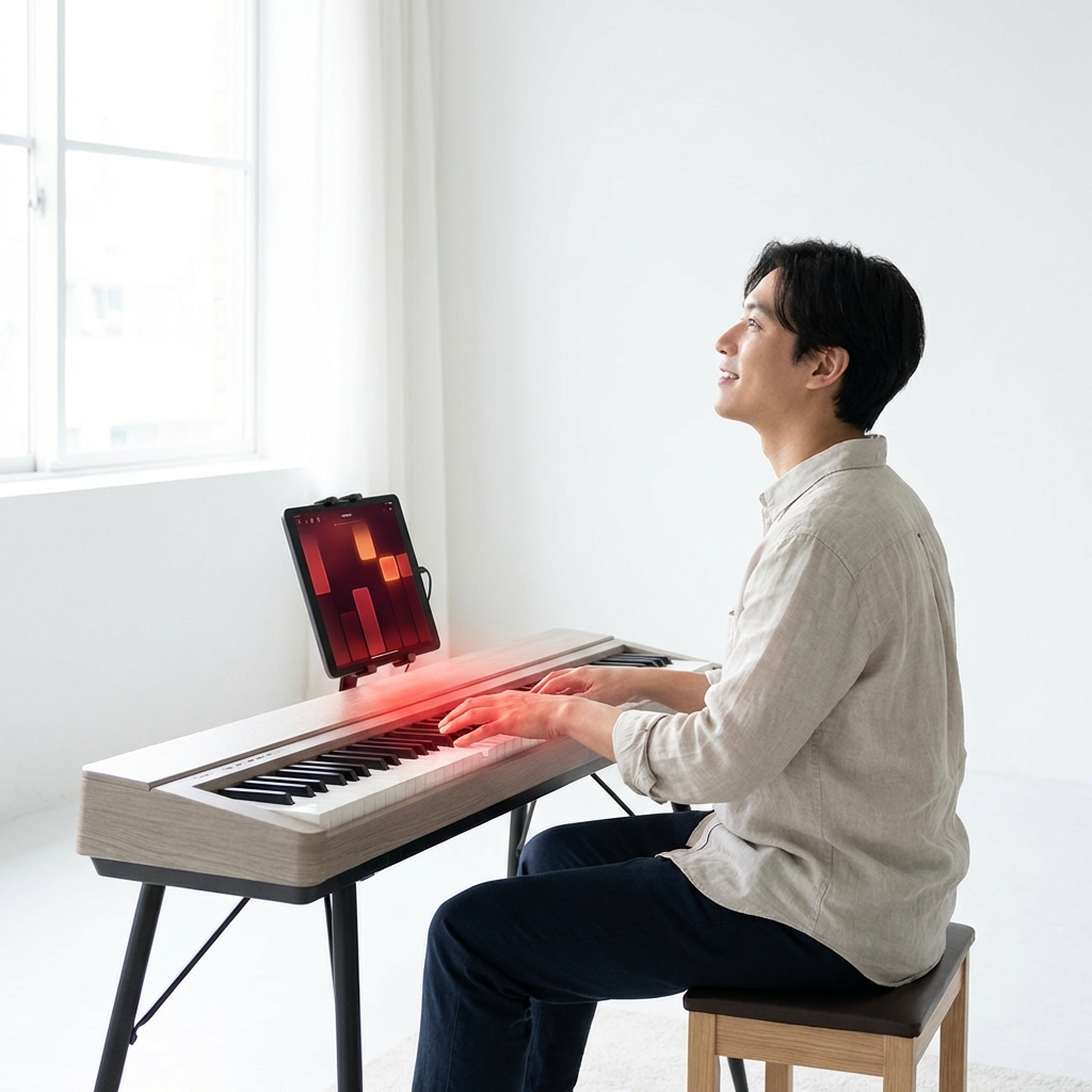 Musician composing with Piano Music Maker app