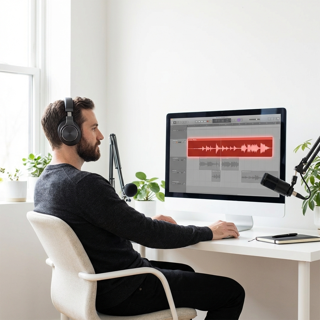 Podcaster extracting voice to remove background music