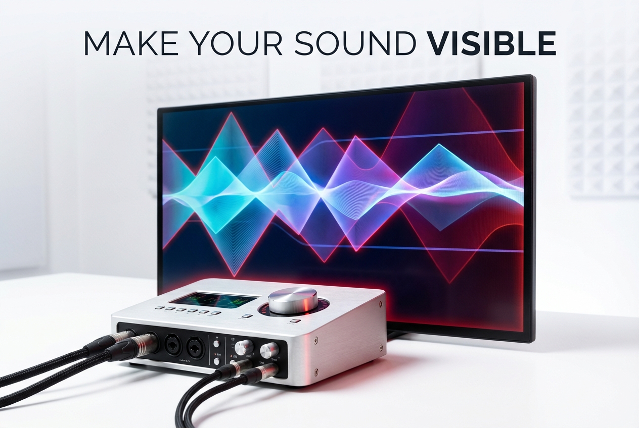 Music video maker displaying dynamic audio waveforms