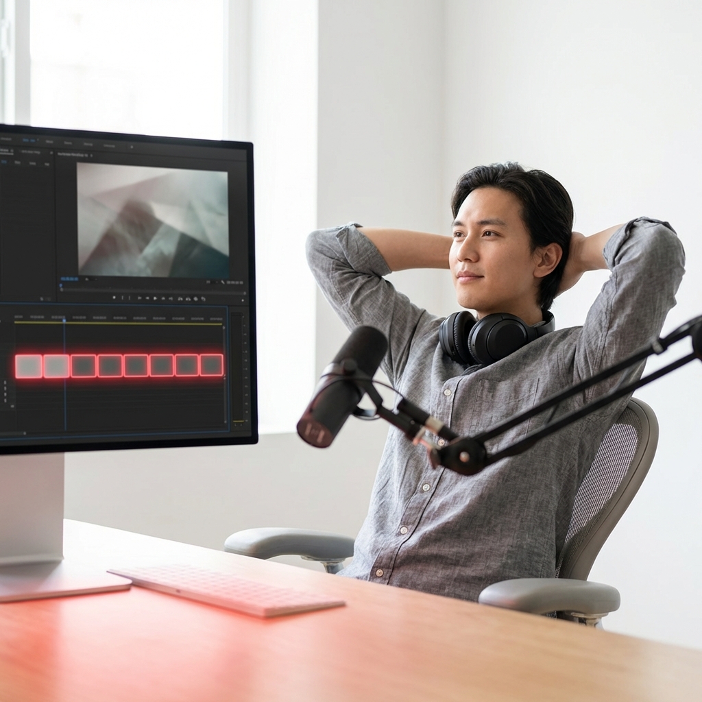 Podcaster using the lyric music video maker