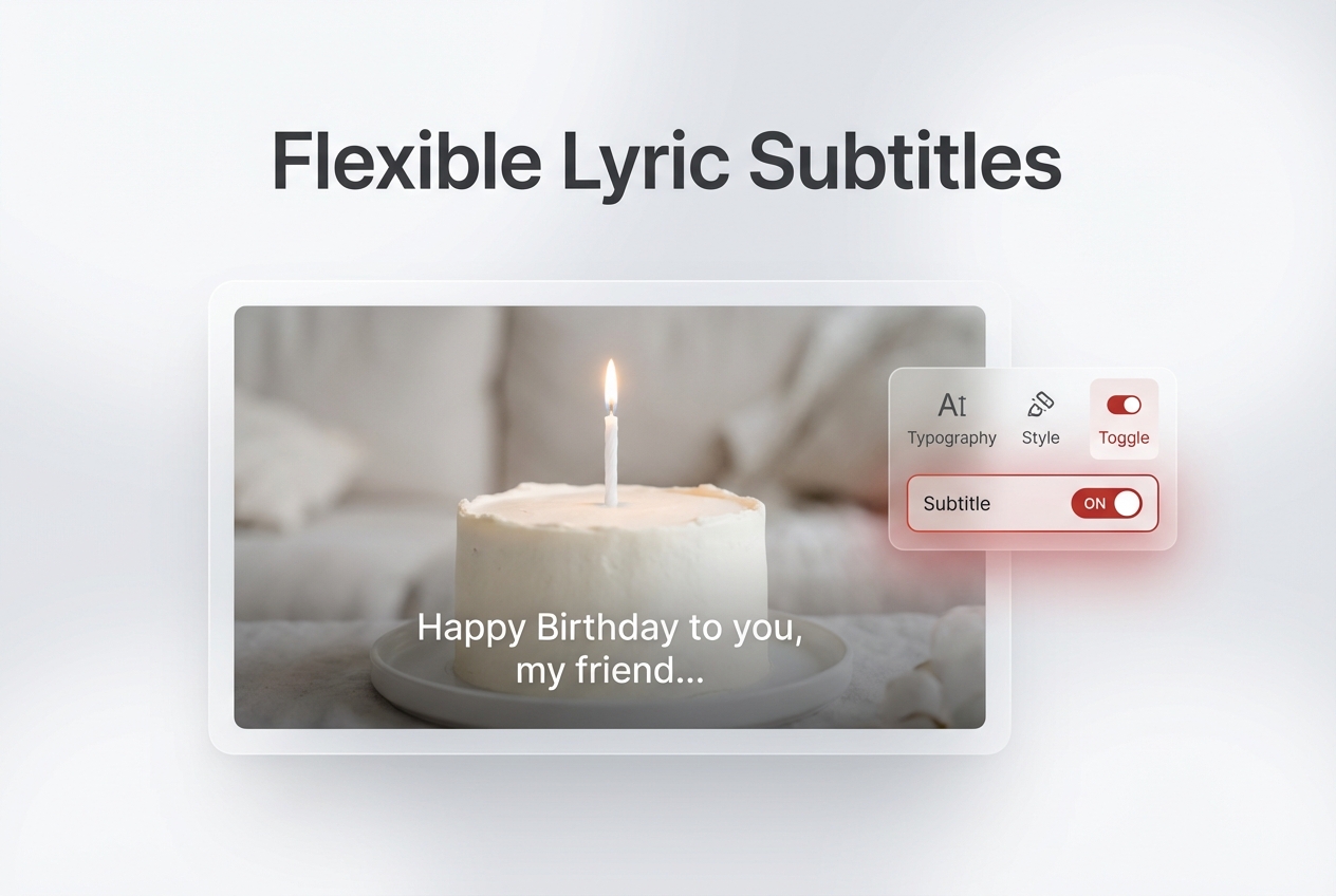 Lyric subtitle options in birthday video maker