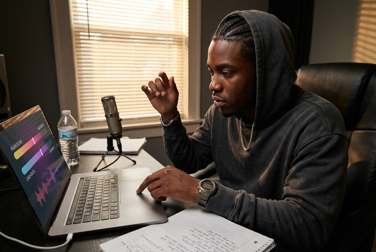 Mood selector buttons in sus rap lyrics generator interface