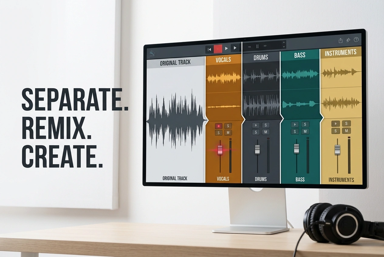 AI Remix Generator separating vocals and instruments from audio track
