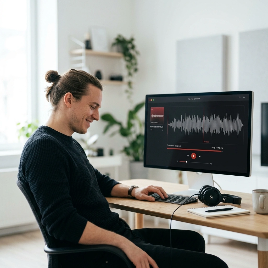Content creator with AI Hip Hop Music Generator tracks