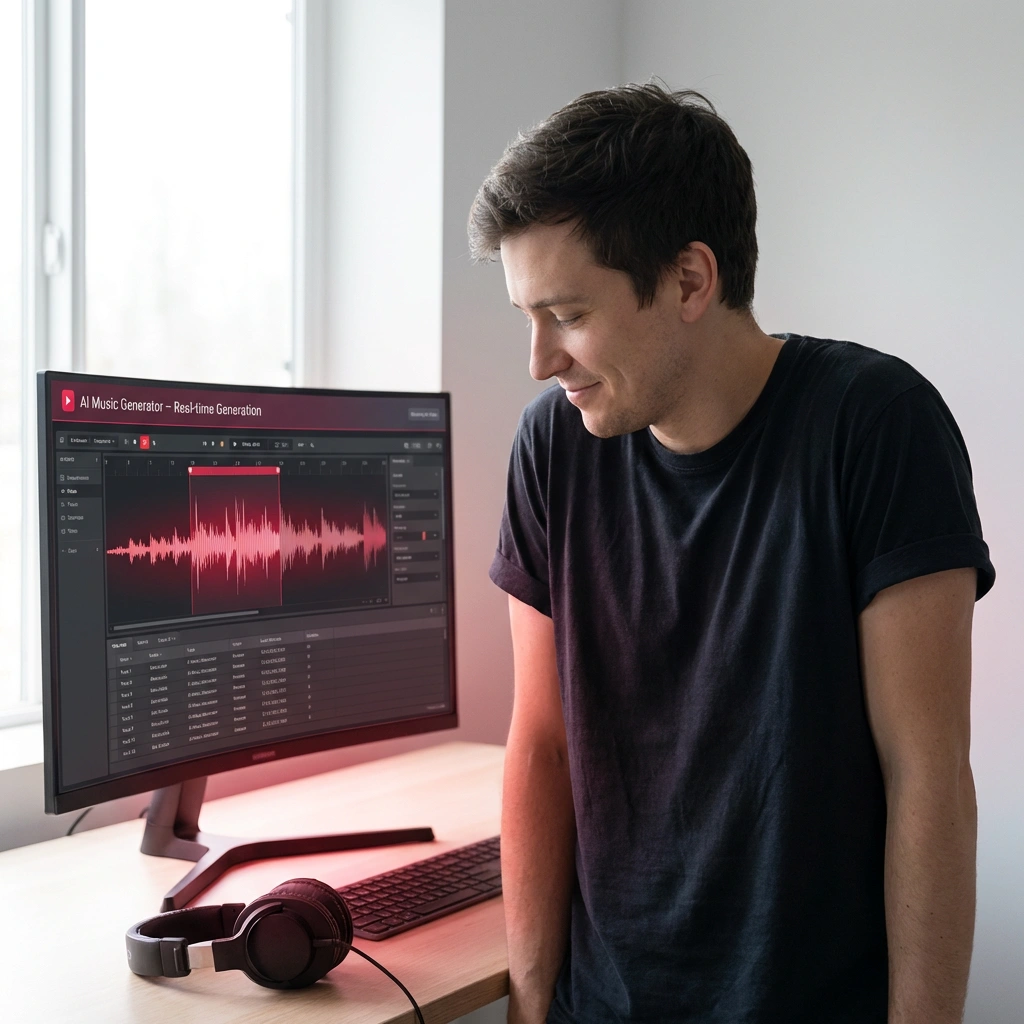 Content creator selecting AI UK electronic music for video