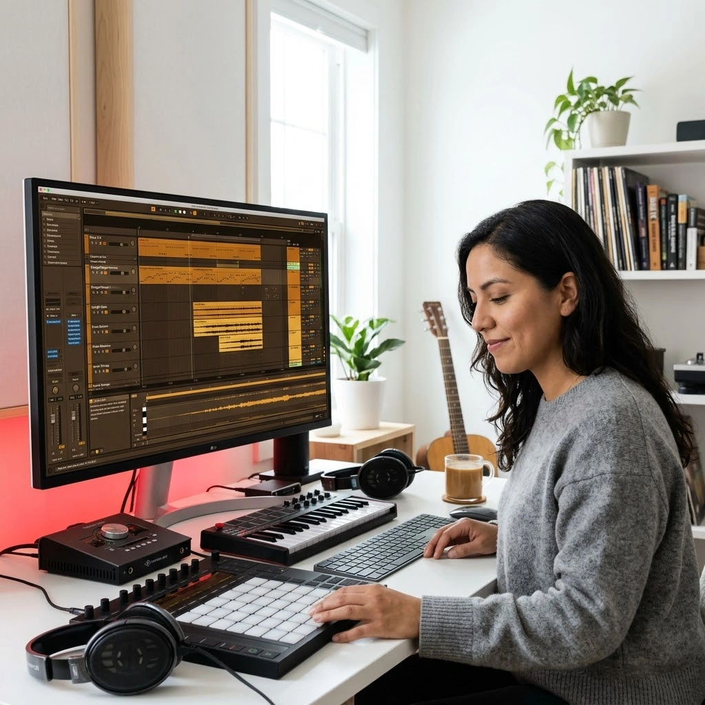 Music producer working with AI Latin Music Creator