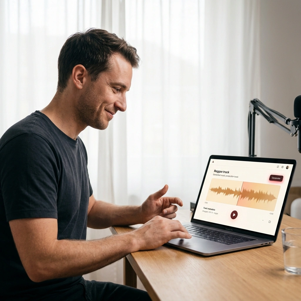 Content creator with AI Reggae Music Generator background music