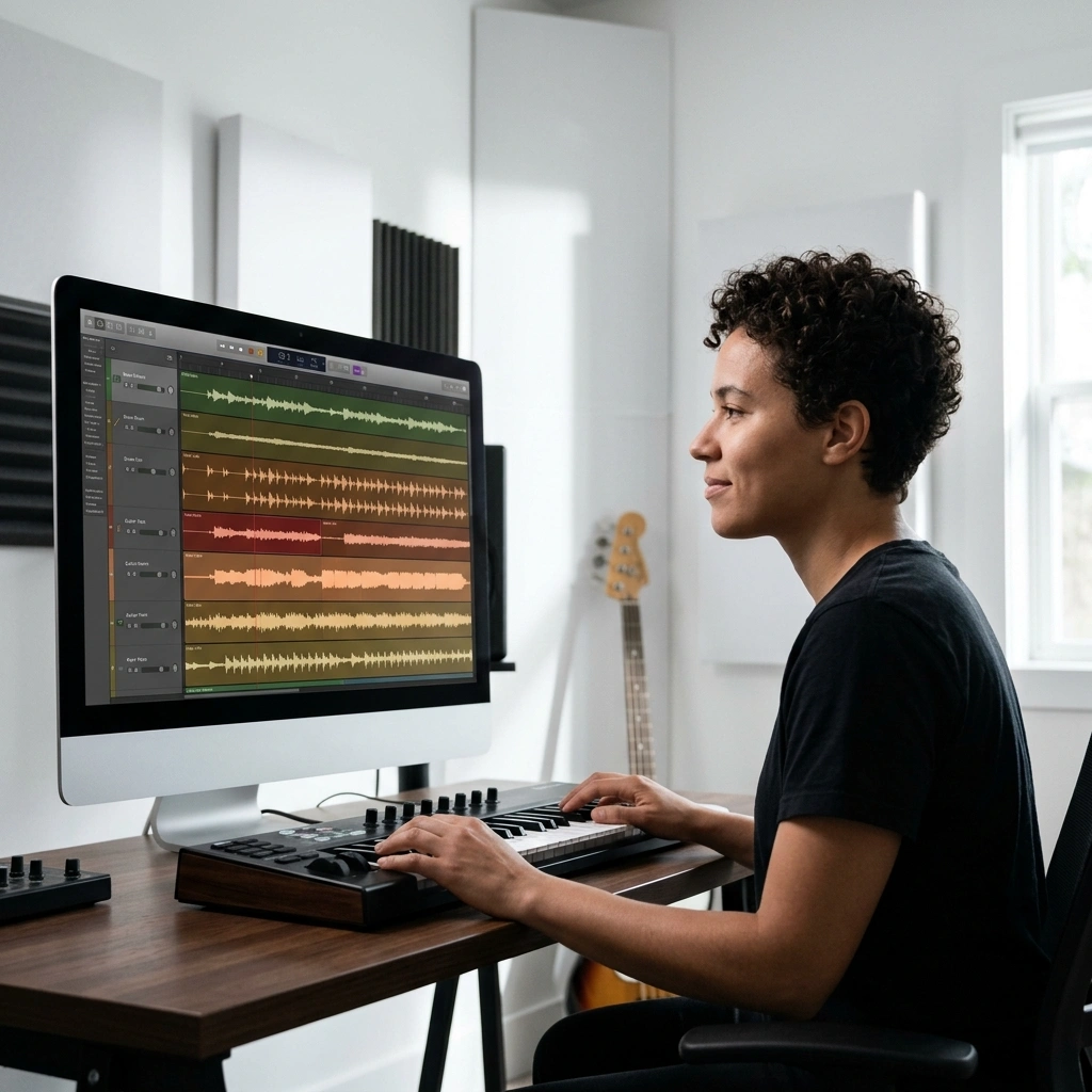 Music producer using AI Reggae Music Generator professionally