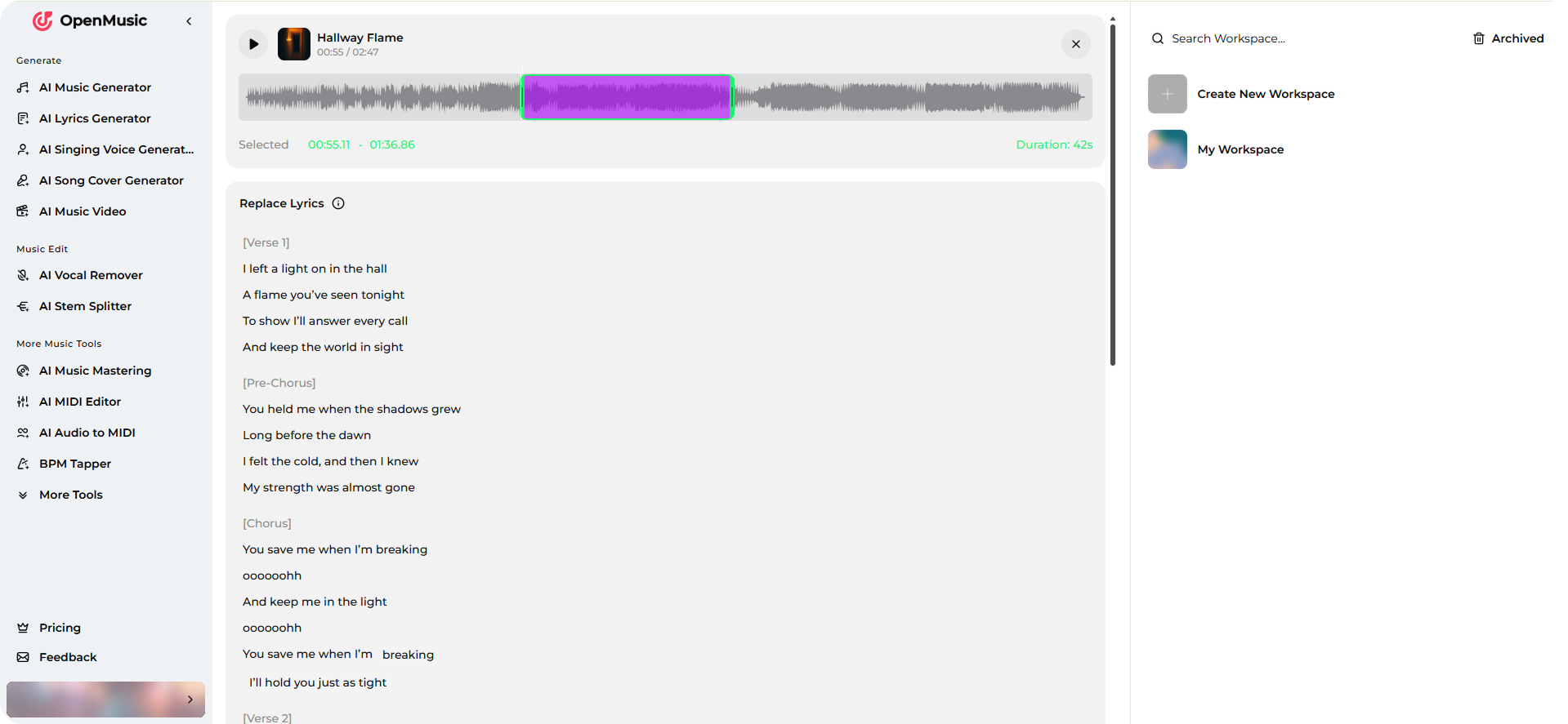 Ersetzen Sie Songtexte und Melodien mit intelligenter KI Technologie