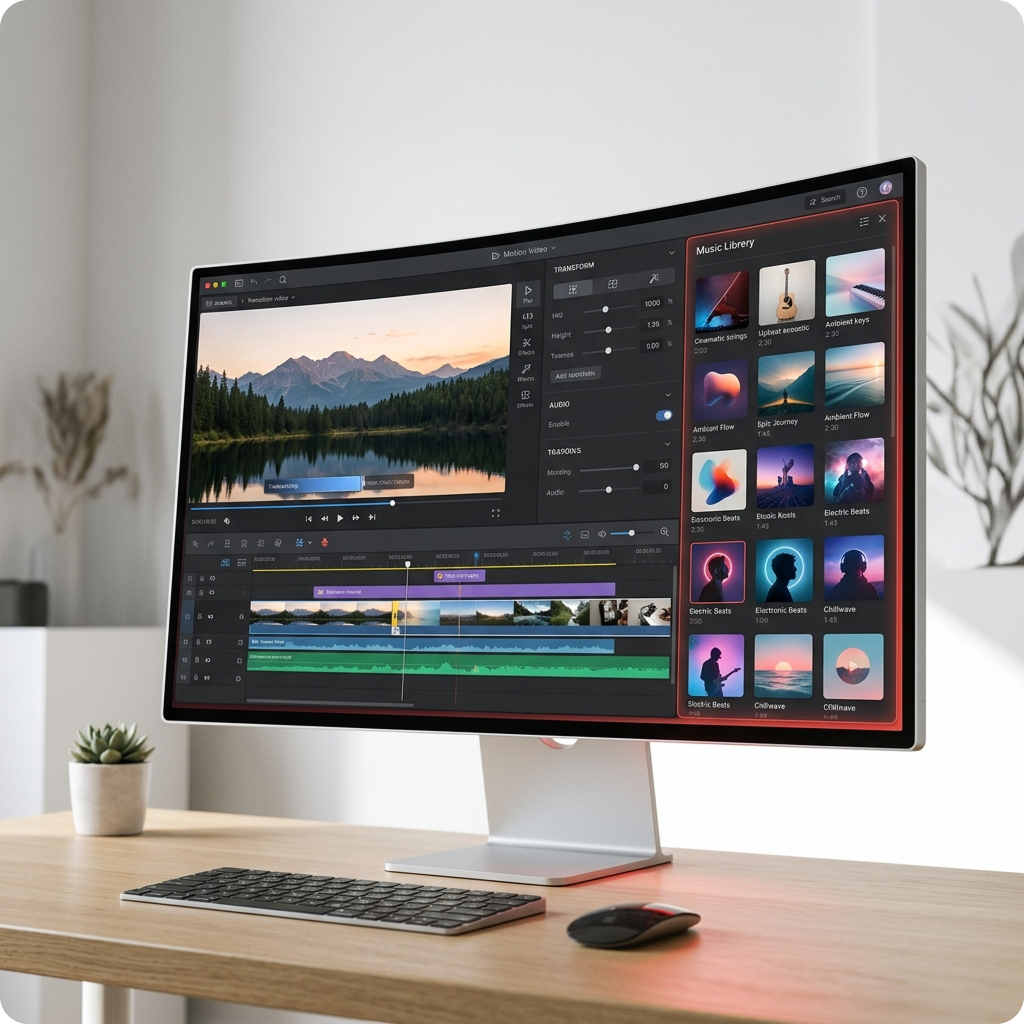 Photo video maker with music selection panel