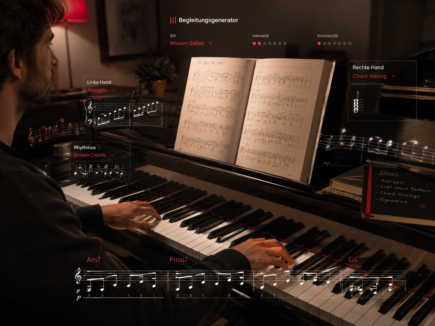 Accompaniment patterns with chord voicing options