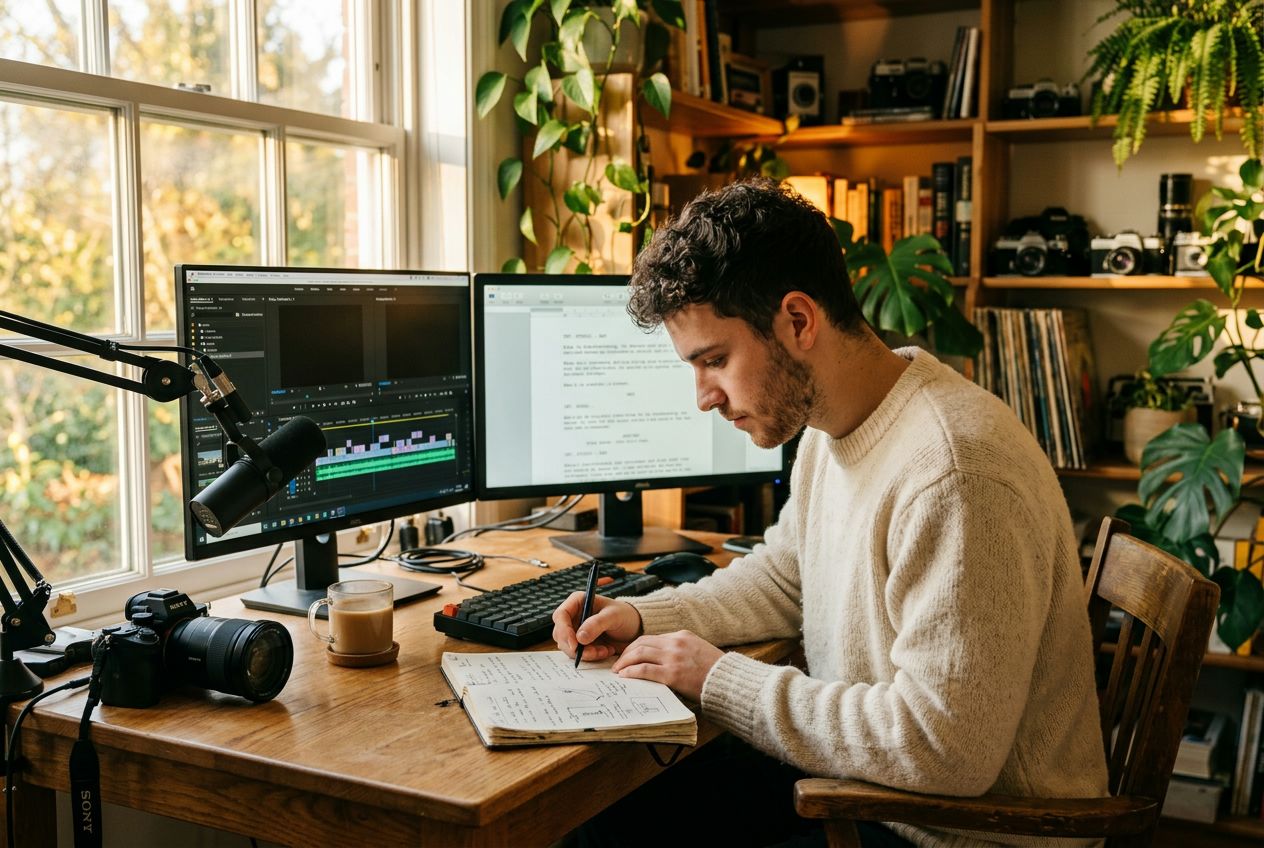 Content creator designing thumbnails and social posts with an AI image generator