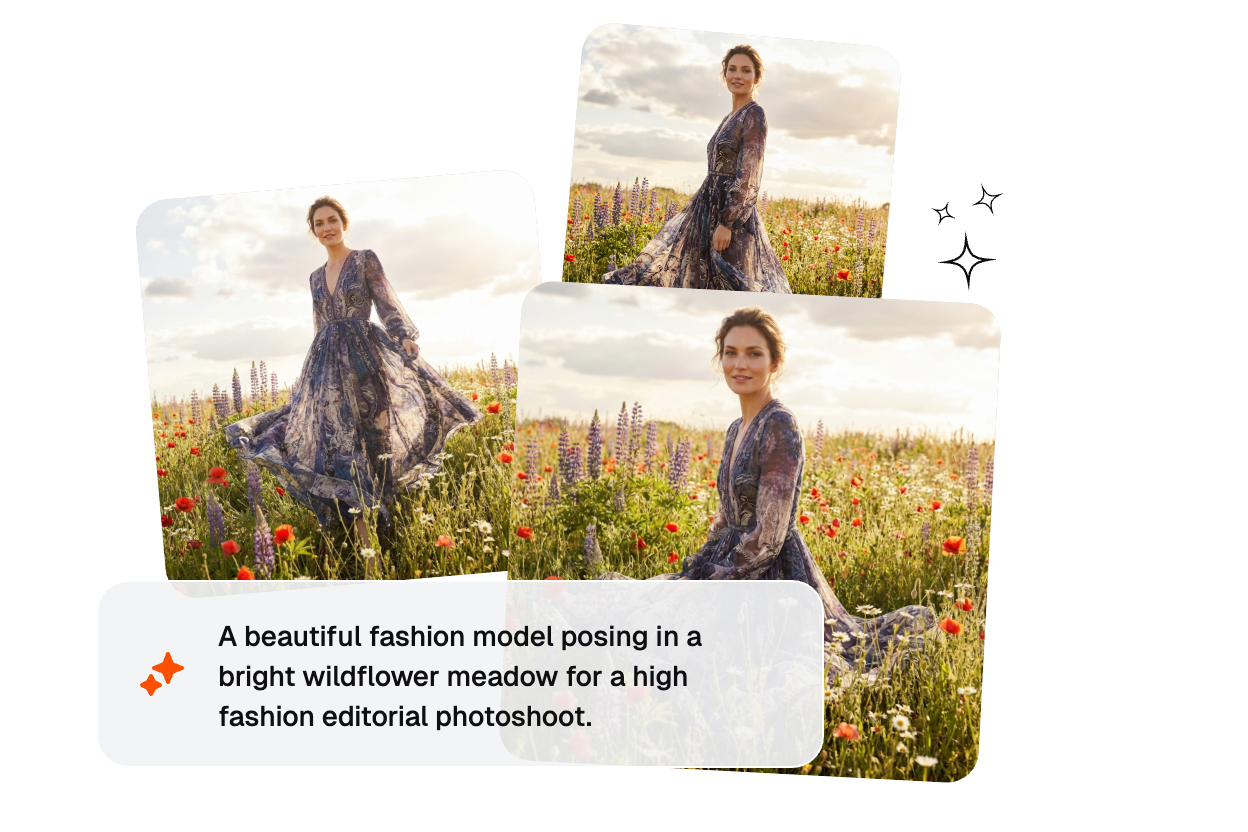 Beautiful fashion model in a wildflower meadow created with AI Image Generator