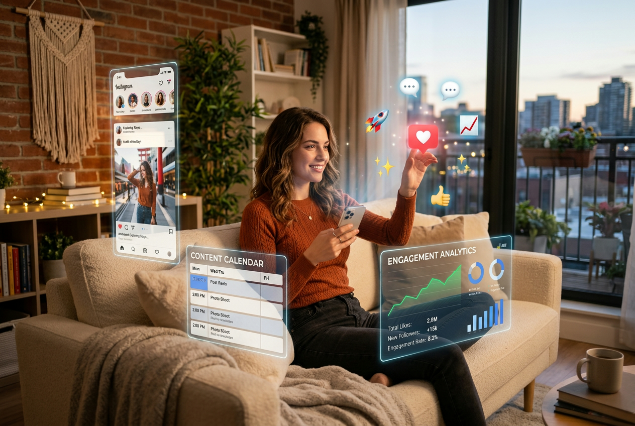 Content creator designing thumbnails and social posts with an AI image generator
