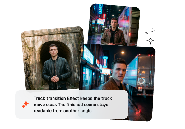Truck transition Effect prompt-driven cinematic motion control