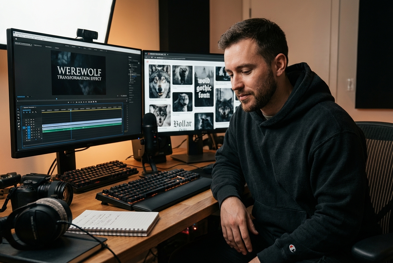 Streamer showcasing werewolf transformation effect during live broadcast