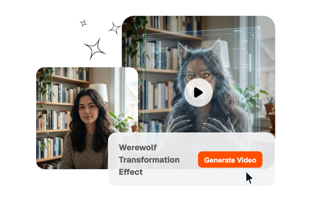 Real-time AI transition preview of werewolf transformation effect