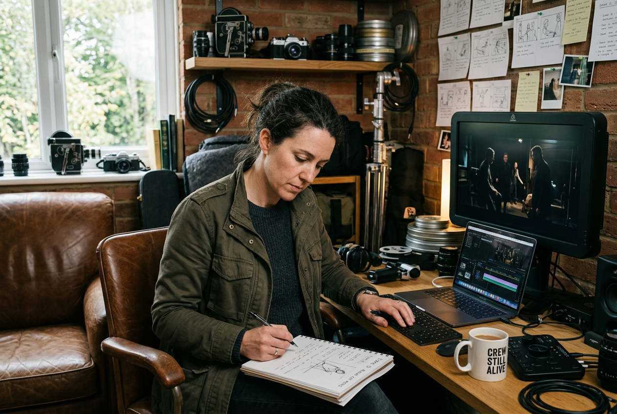 Filmmaker creating air bending effect with AI video transition tool