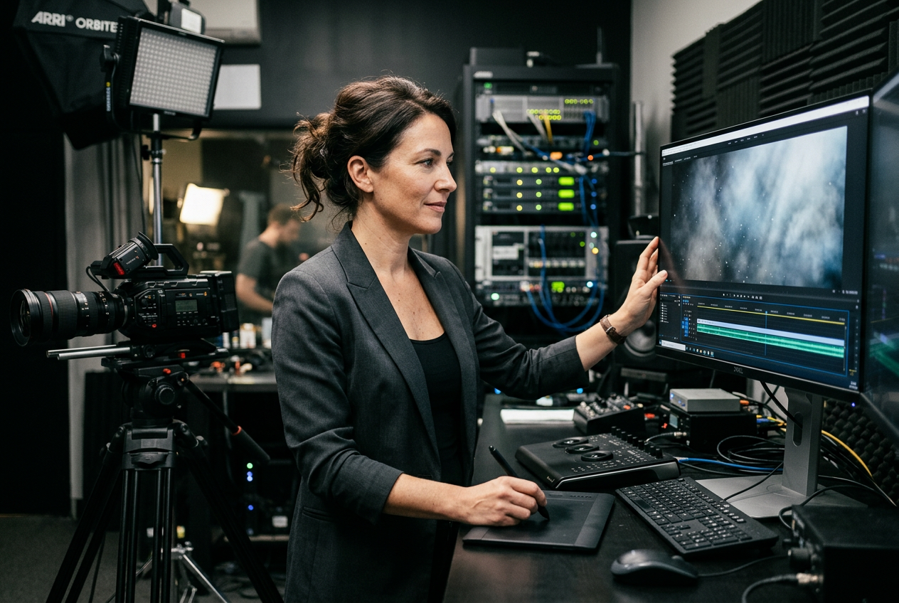 Professional video studio producing content with air element effects