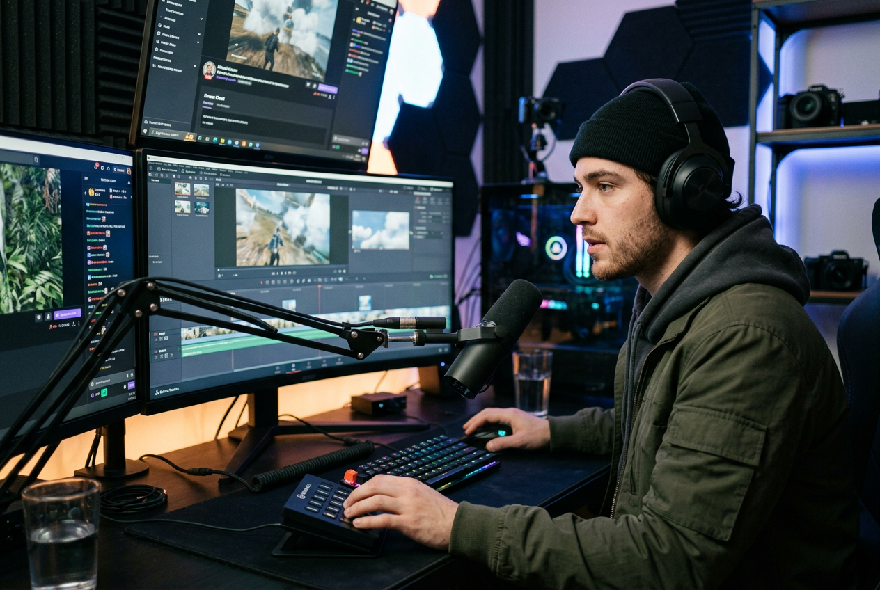 Streamer recording with air effect overlay on screen transition