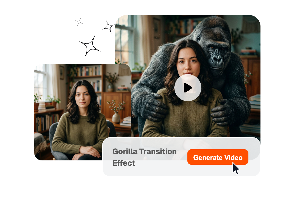 AI analyzing video scenes for automatic gorilla transition placement