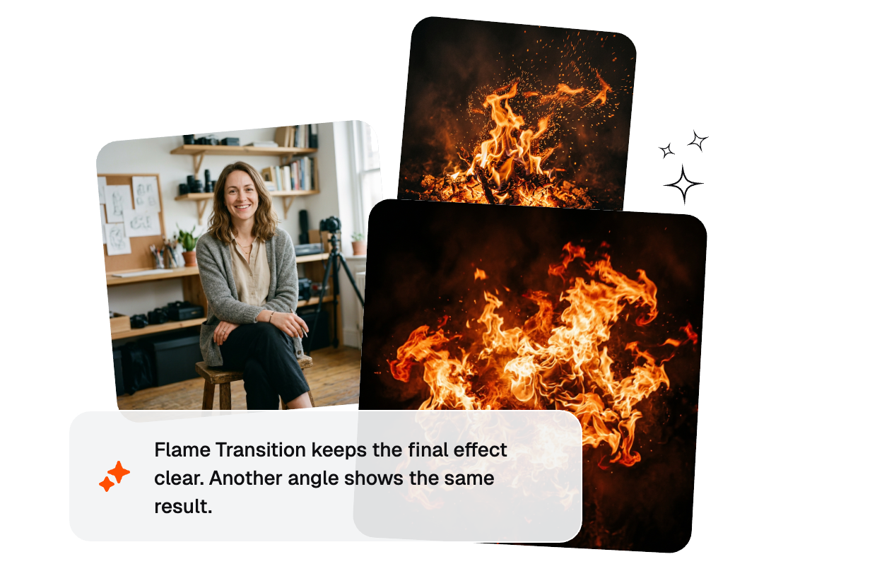 Fire transition customization panel with fire animation controls