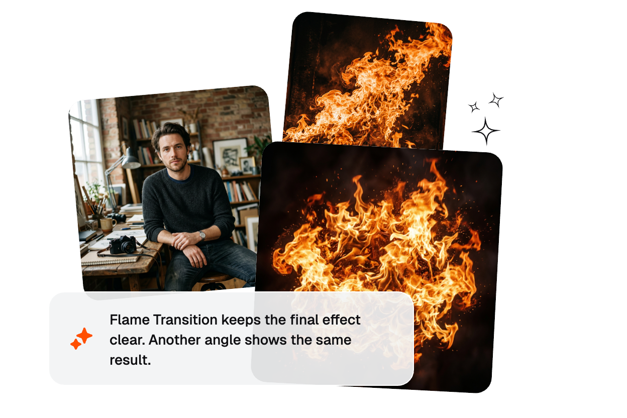 Export dialog showing fire transition video format options