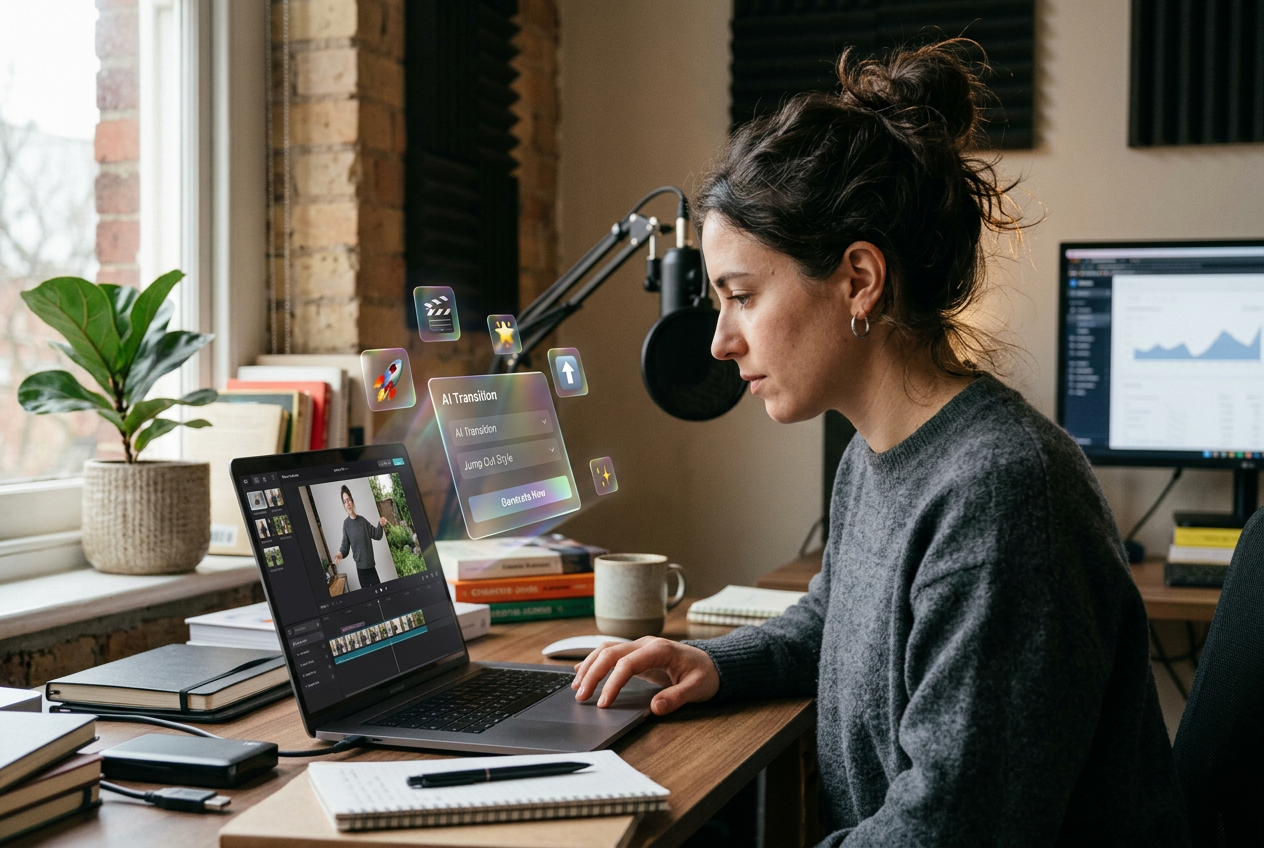 Solo creator using AI transition generator