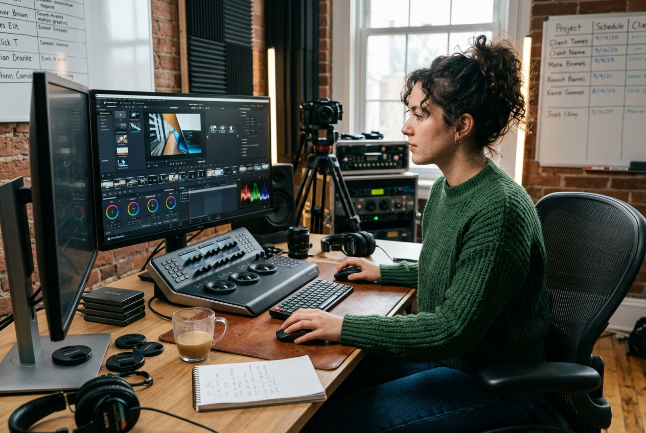 Studio producer with transition workflow