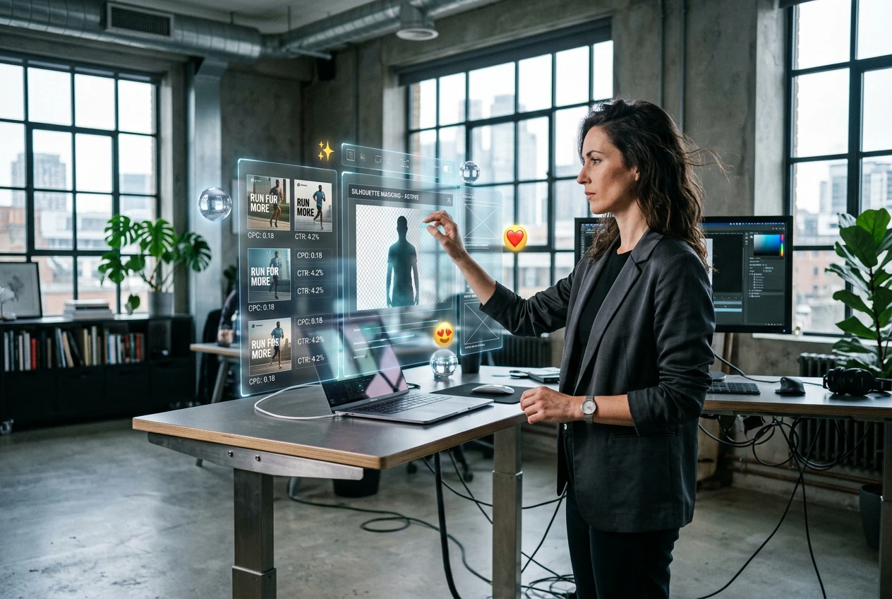 Designer using cutout workflow for ad creative tests