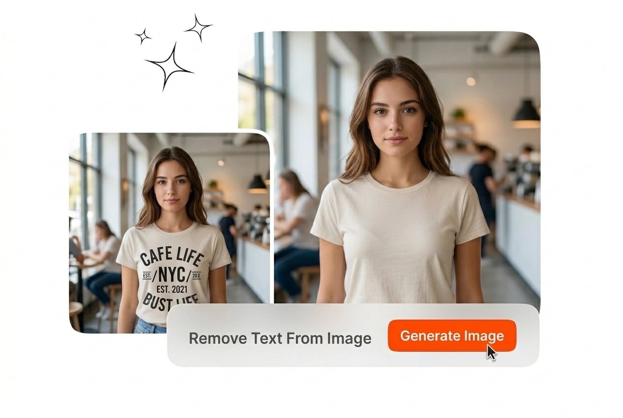 Remove text from image Veme AI hero showcase