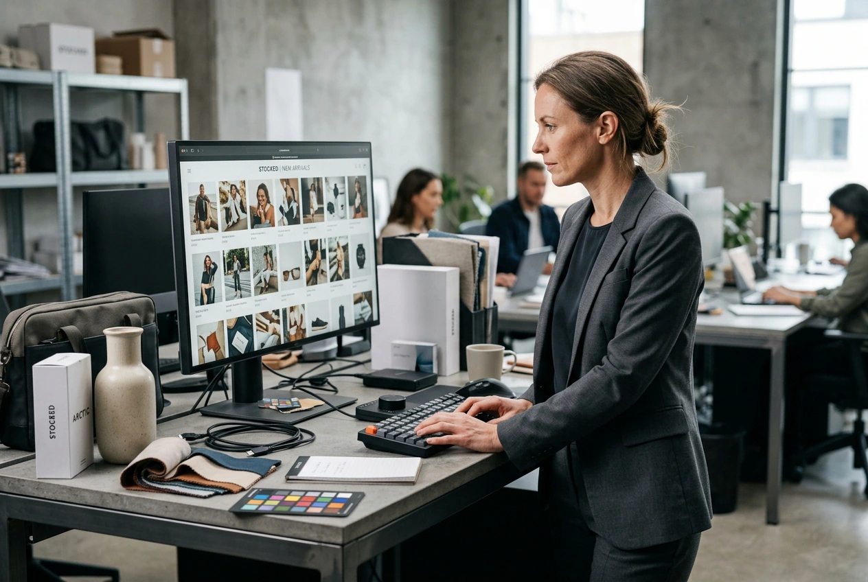 E-commerce manager using remove text from image tool