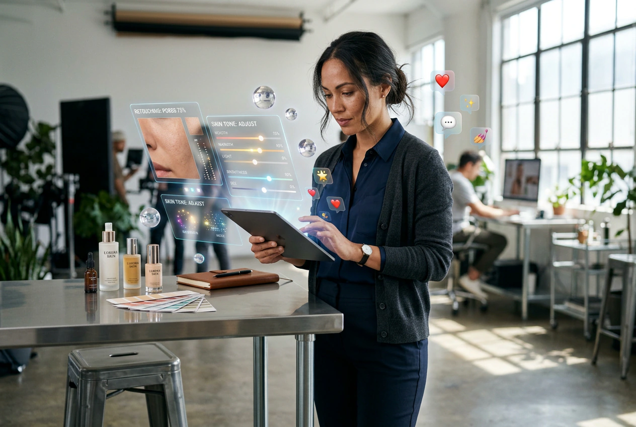 Marketer applying Blemish Remover to beauty portrait