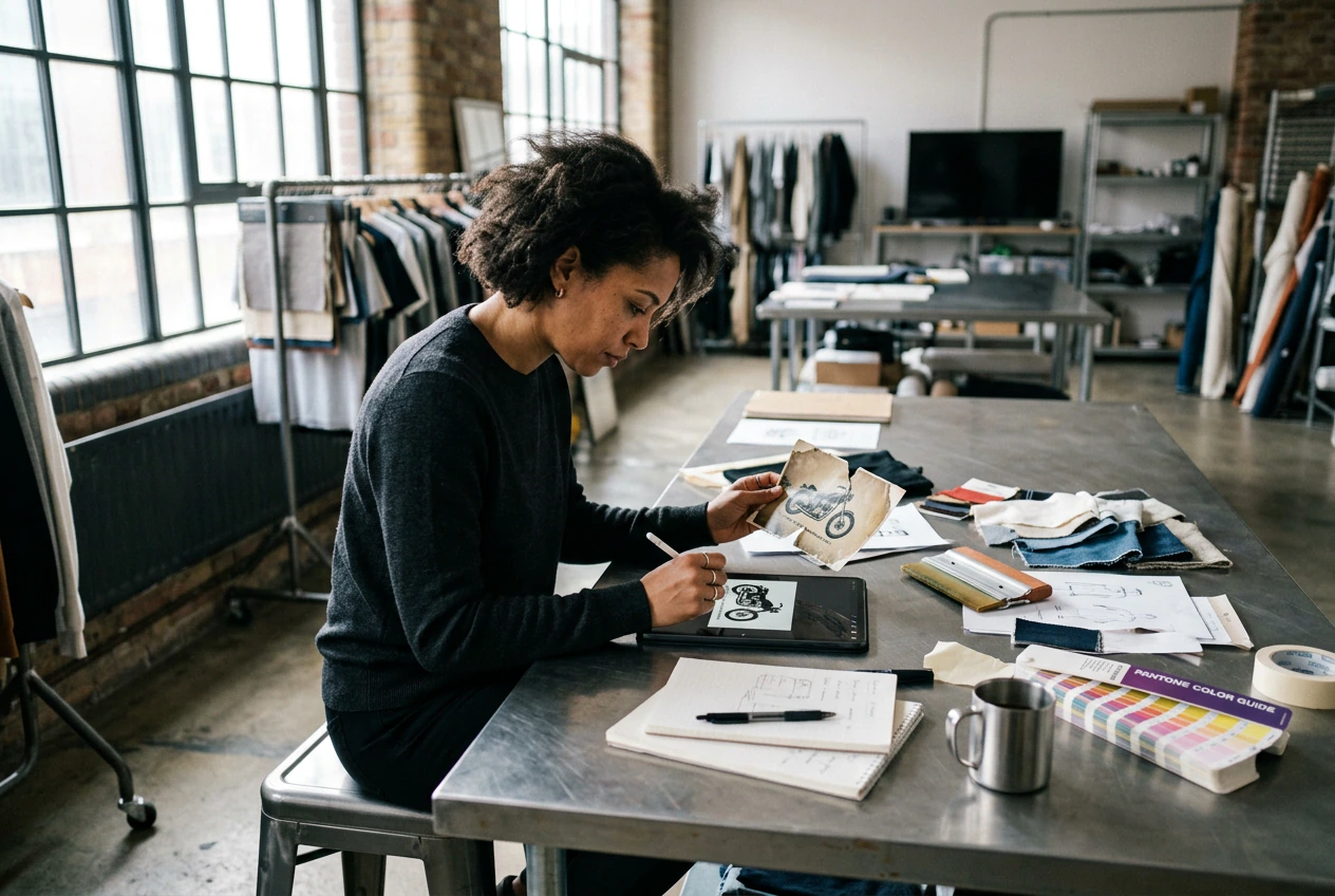 Designer applying Old Photo Restoration for merchandise