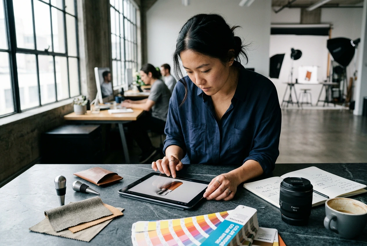 E-commerce manager using Photo Enhancer tool