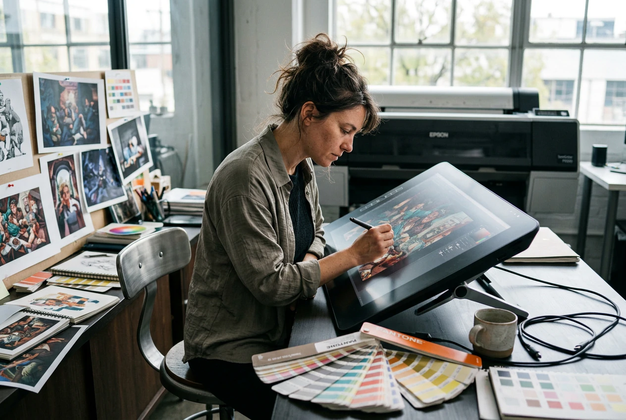 Digital artist scaling canvas with Photo Enhancer