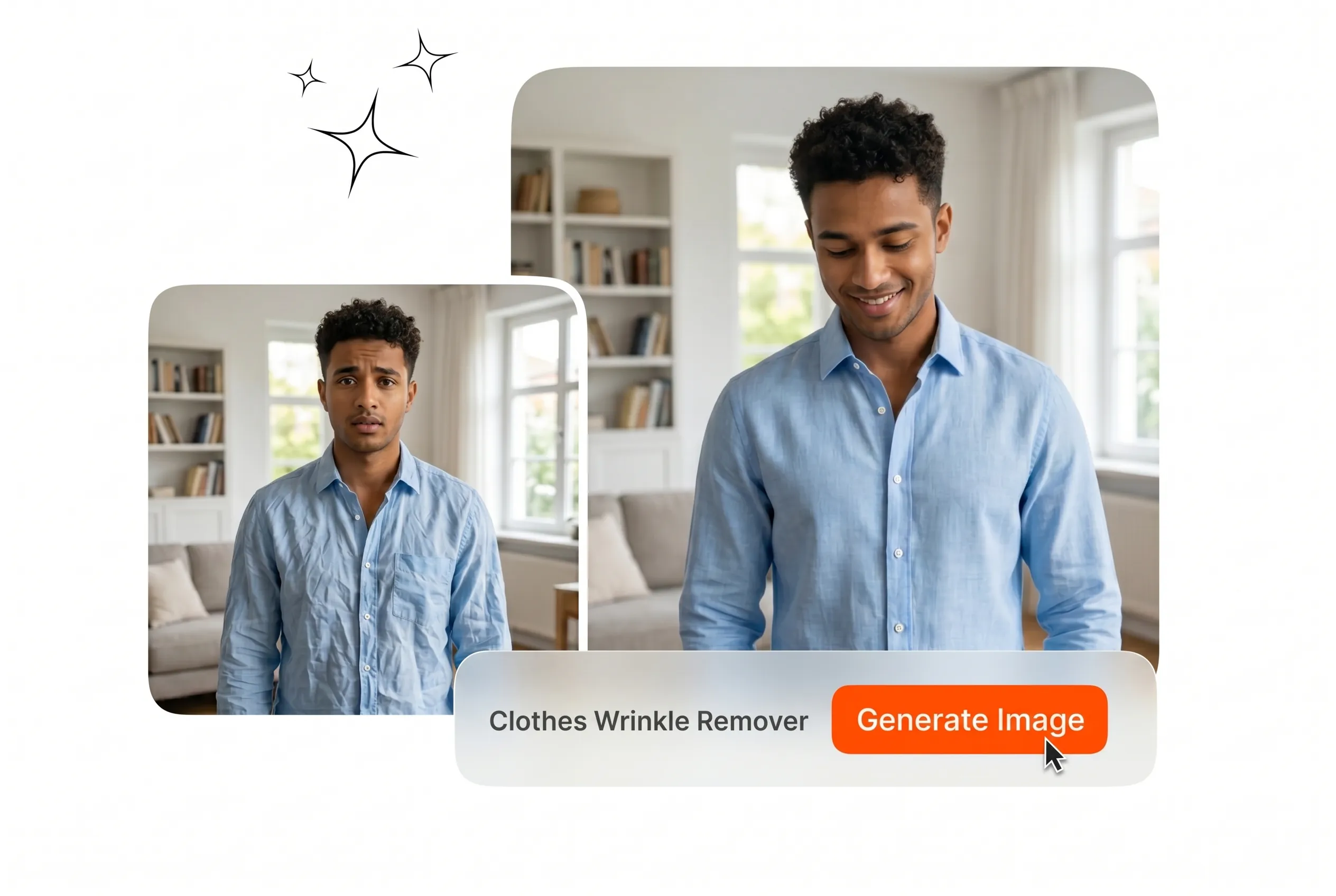 Clothes Wrinkle Remover Veme AI hero showcase