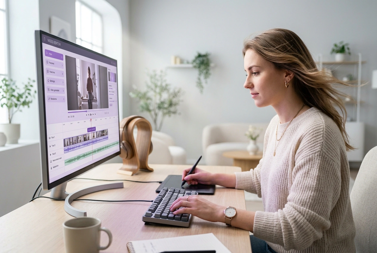 Educator using AI video maker for tutorial content