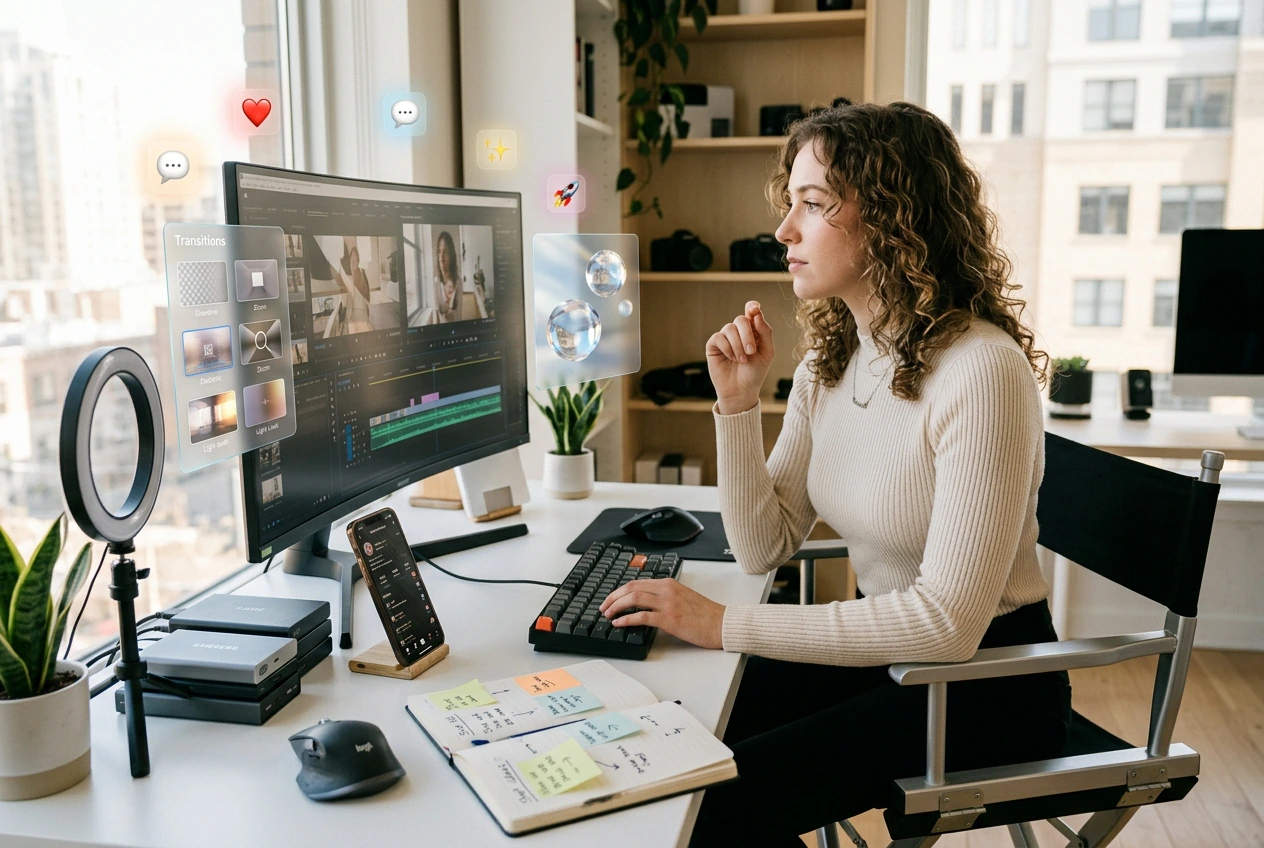 Creator making an Instagram reel transitions video
