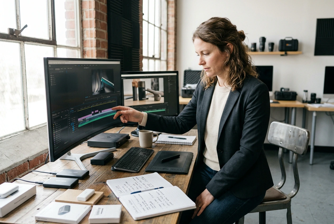 Small business owner using AI transition tool