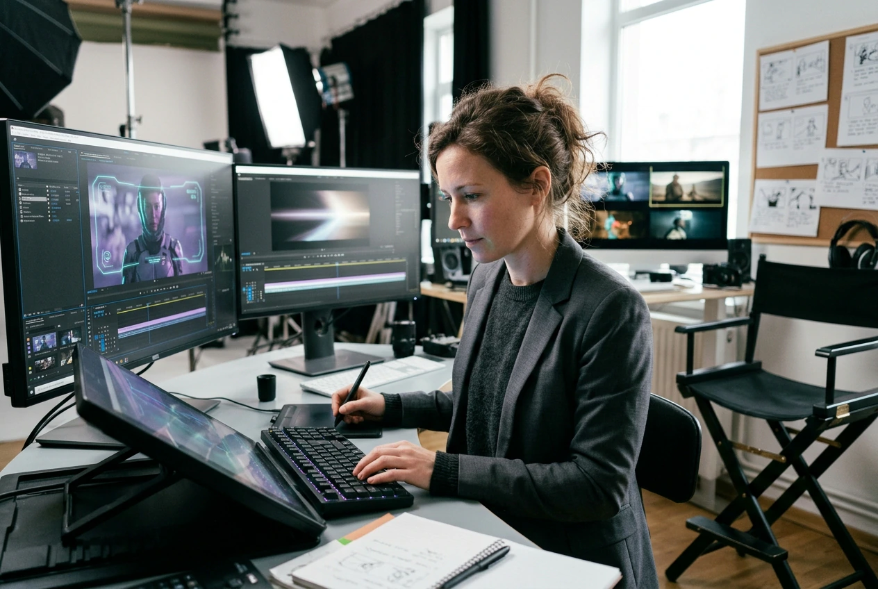 Filmmaker using Visor X Effect for sci-fi video